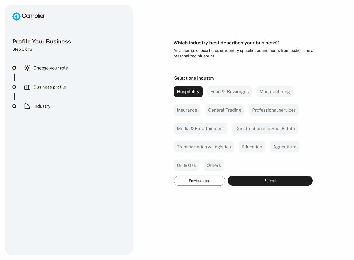 Business profile setup